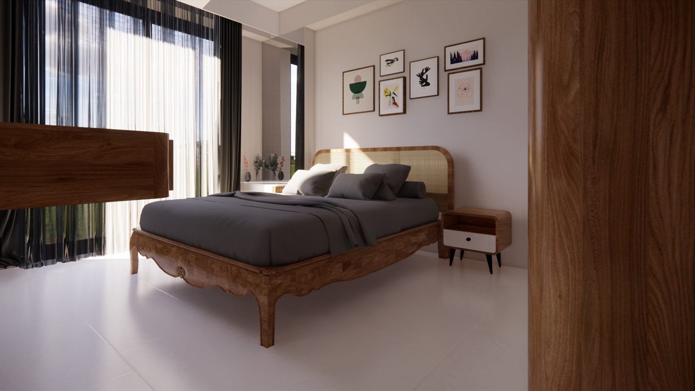 Bedroom concept with layered lighting